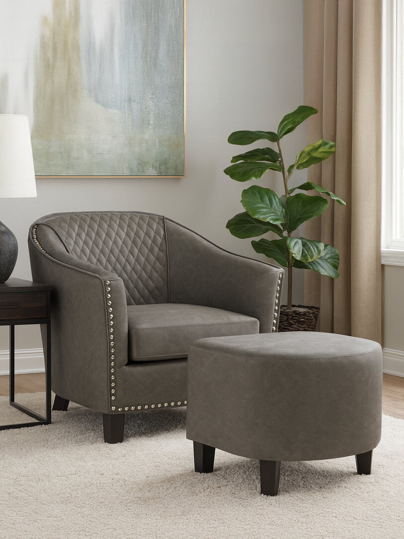 Whitby Grey Faux Leather Tub Chair With Footstool