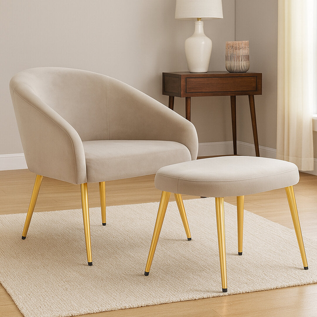 Hudson Mink Velvet Chair And Footstool