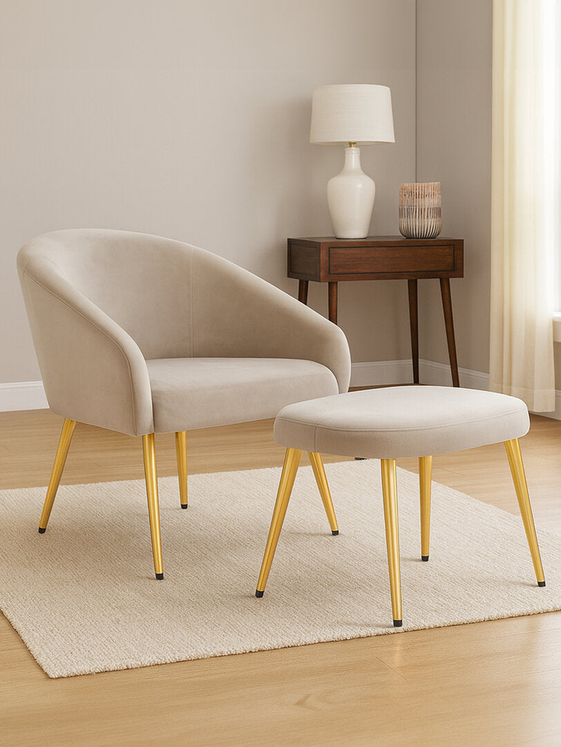 Hudson Mink Velvet Chair And Footstool