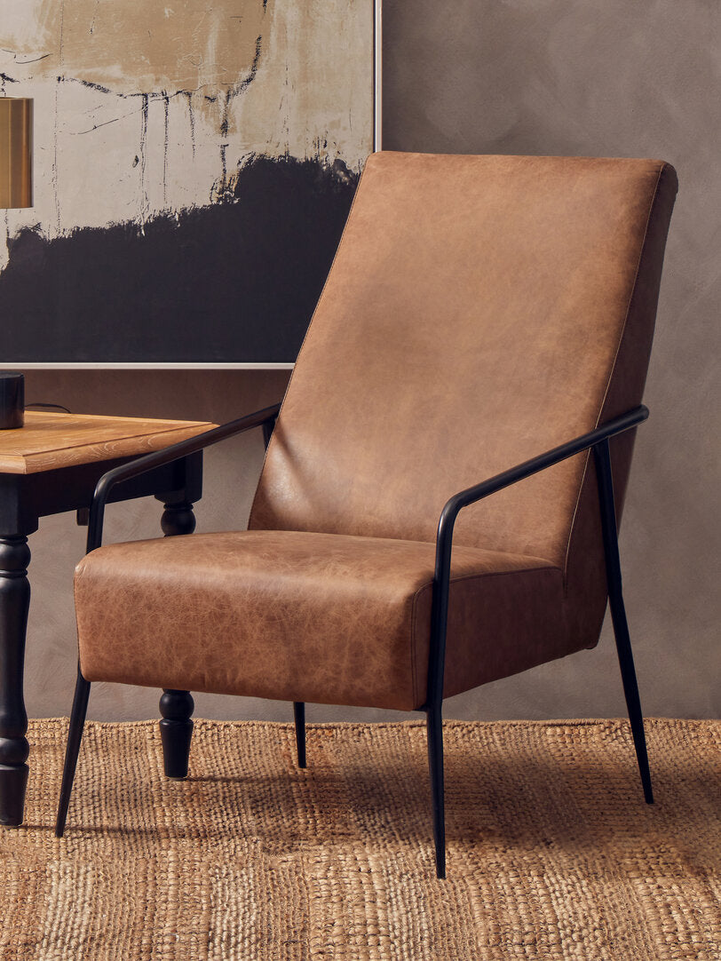 Harrogate Brown Leather Chair With Tapered Back