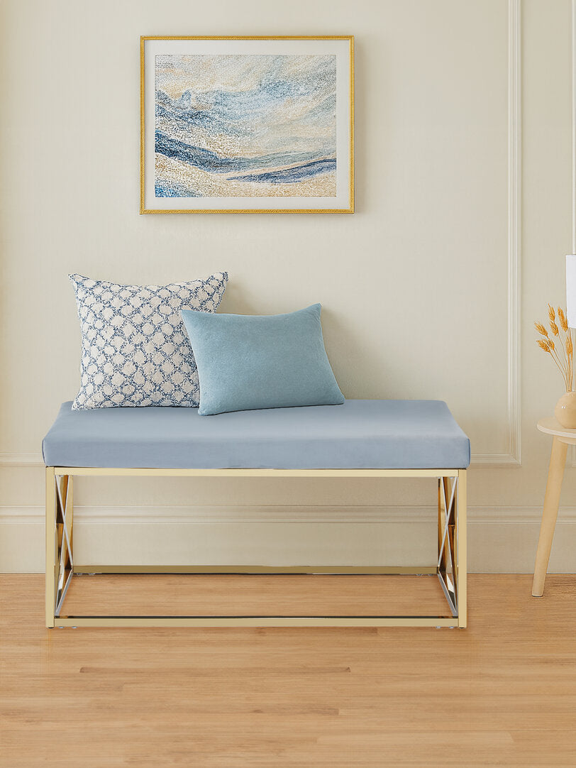 Aurora Powder Blue Velvet And Gold Bench