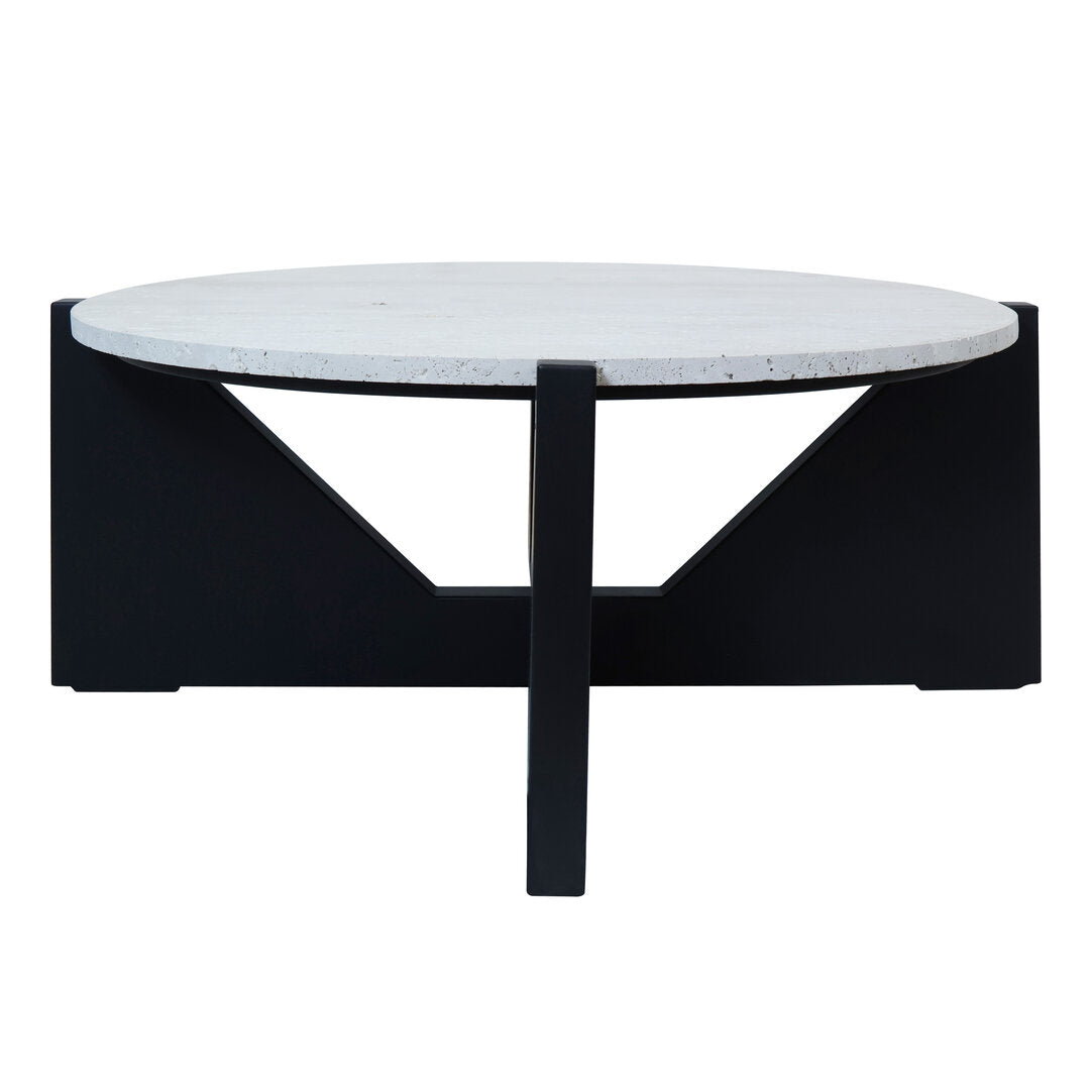 Siena Travertine Top Coffee Table With Black Acacia Wood Frame