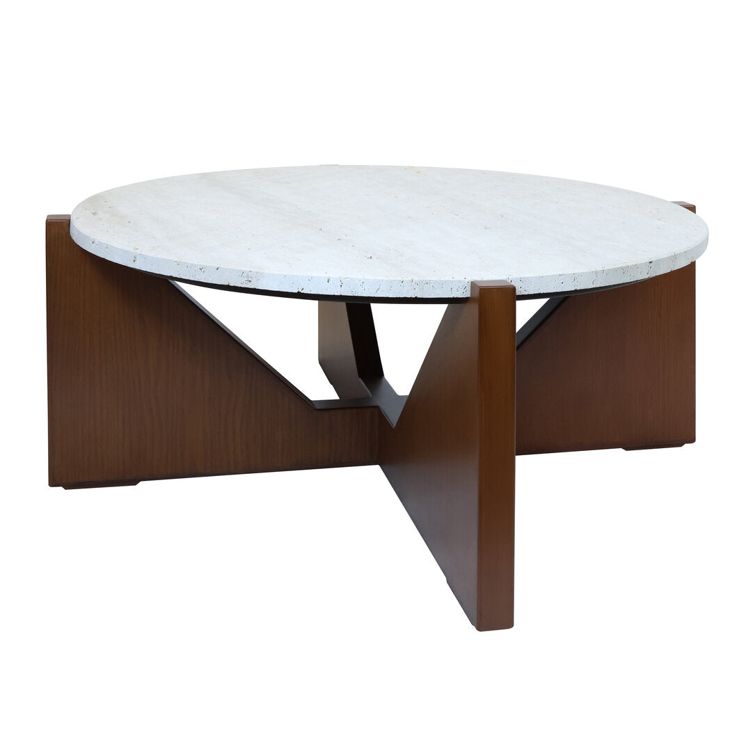 Siena Travertine Top Coffee Table With Acacia Wood Frame