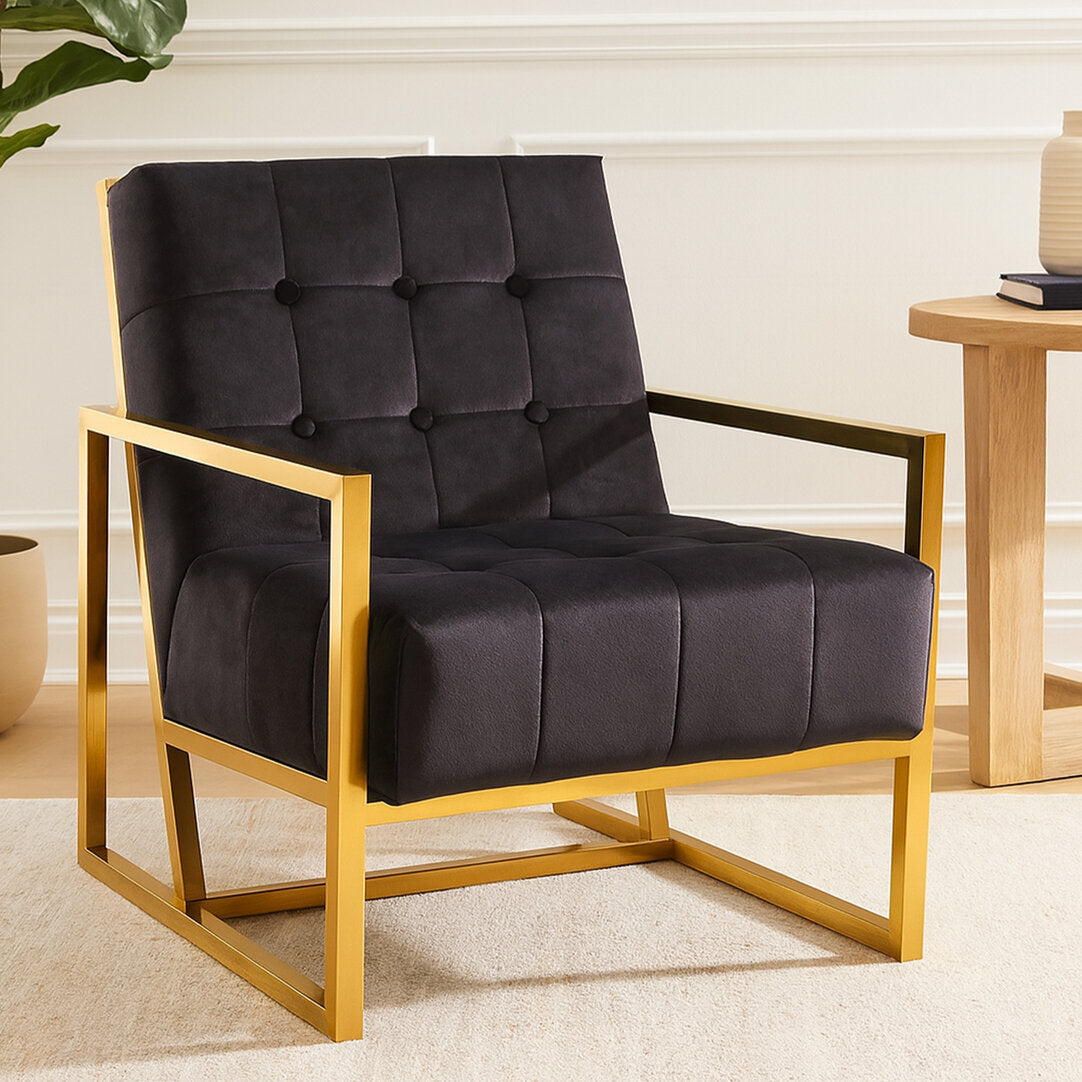 Monaco Black Velvet Chair With Gold Frame