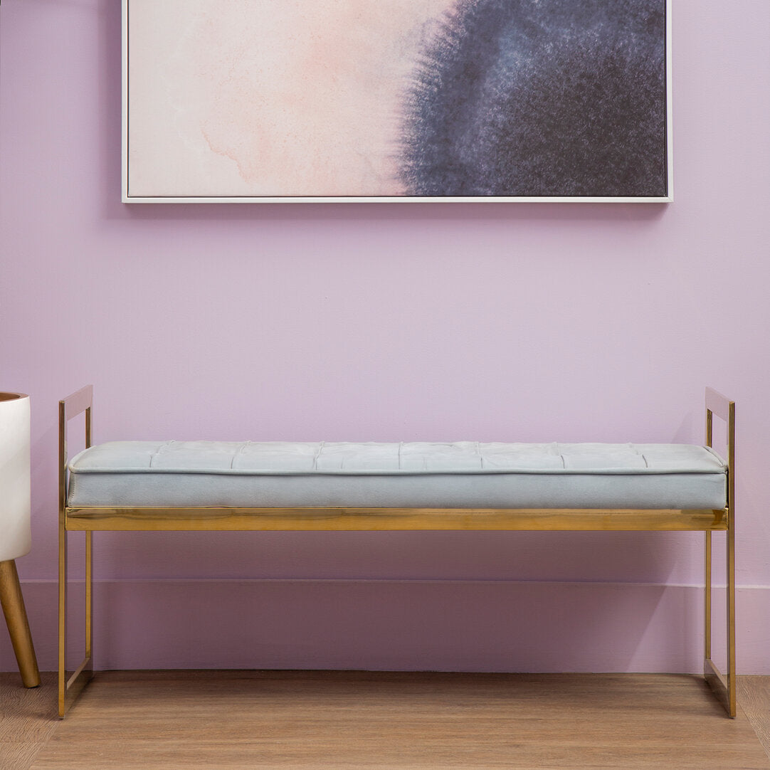 Aurora Powder Blue And Gold Tufted Bench