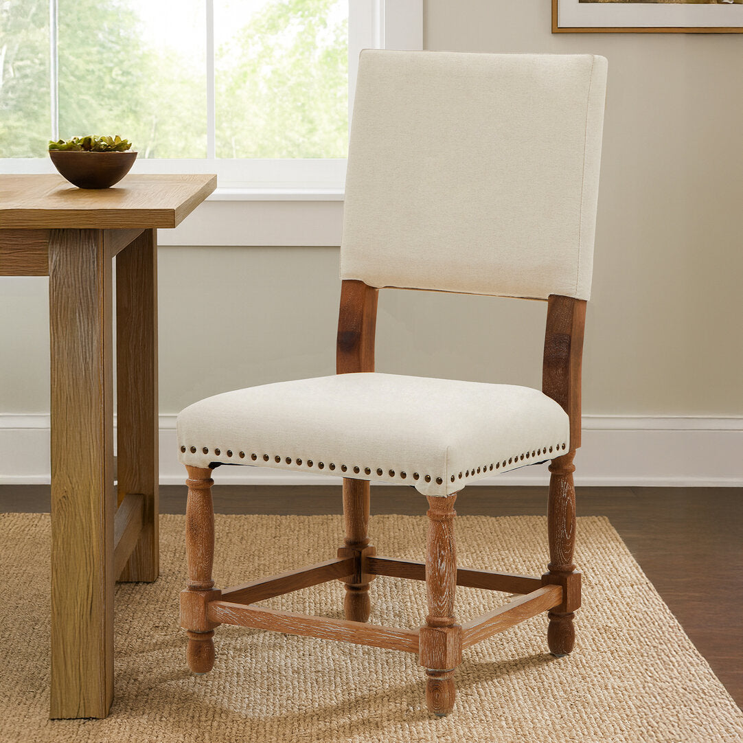 Cannes Linen Dining Chair with Oak Wood Whitewash Finish