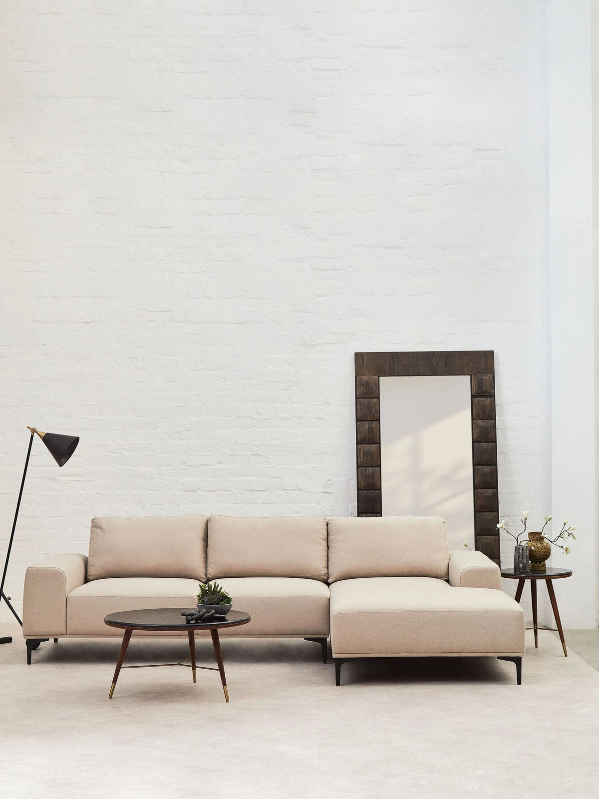 Hudson Grey Marble and Walnut Wood Round Coffee Table