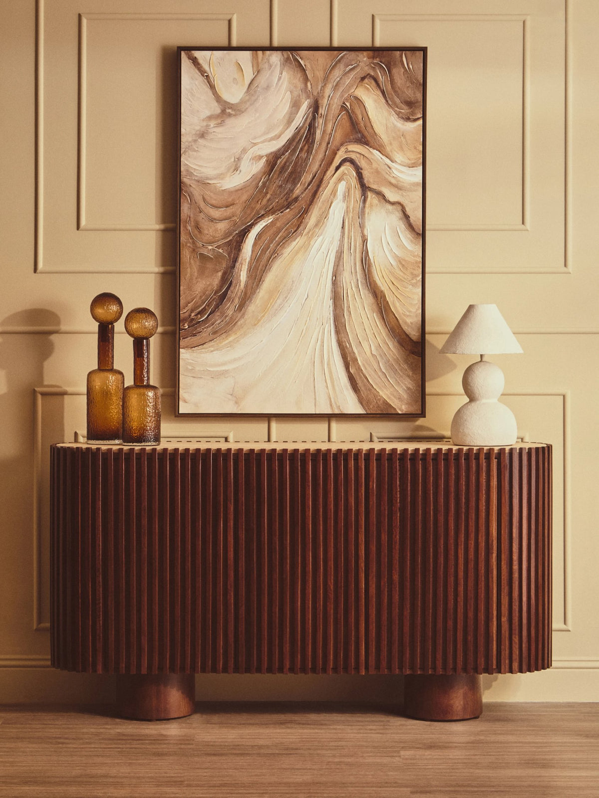 Prestbury Travertine and Mango Wood 2 Door Curved Sideboard