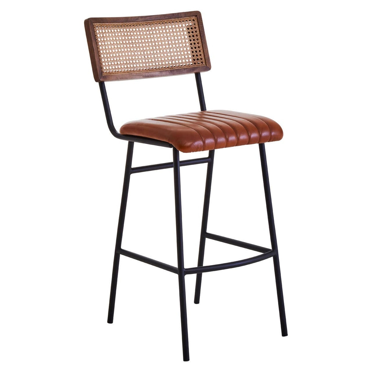 Verona Tan Leather and Rattan Bar Chair