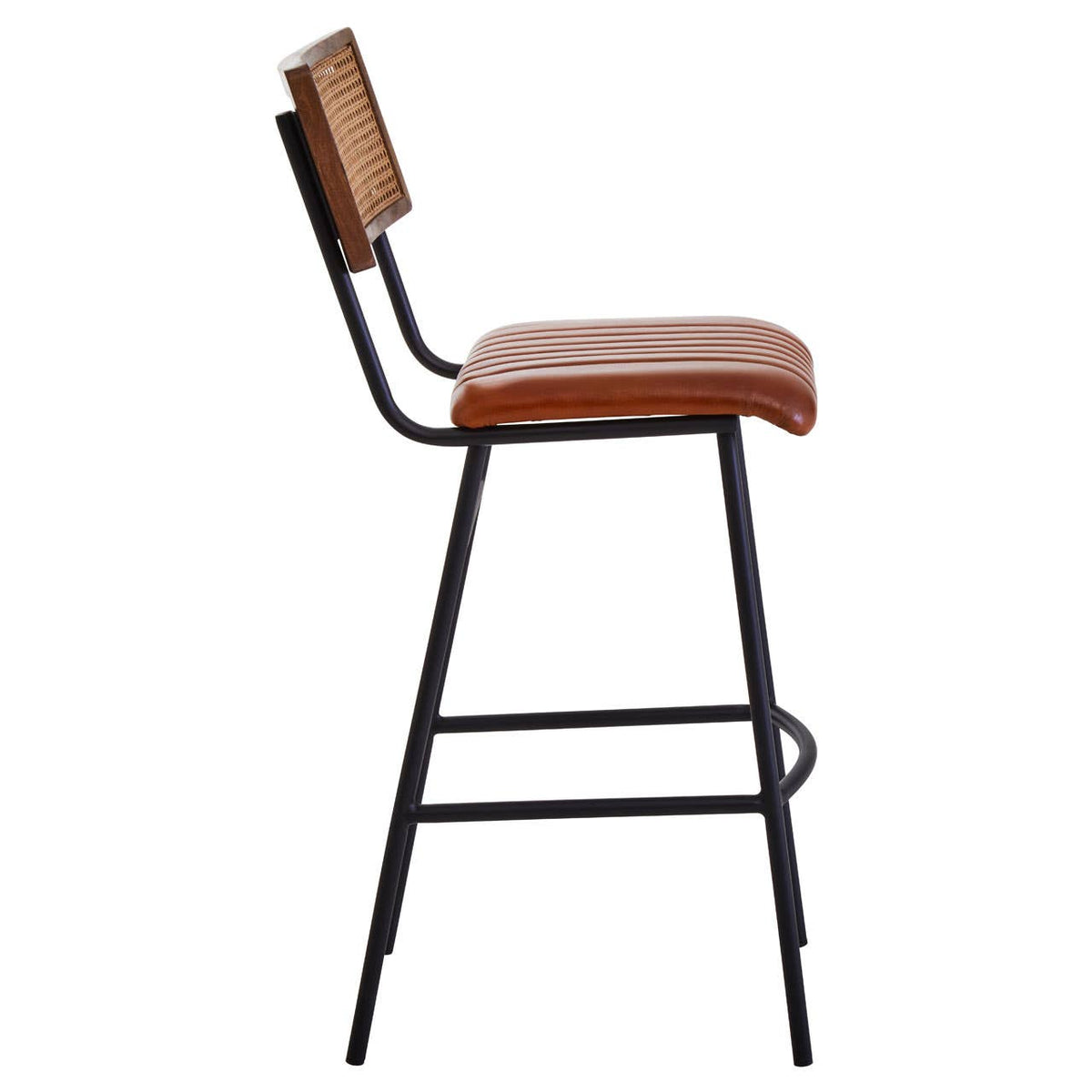 Verona Tan Leather and Rattan Bar Chair