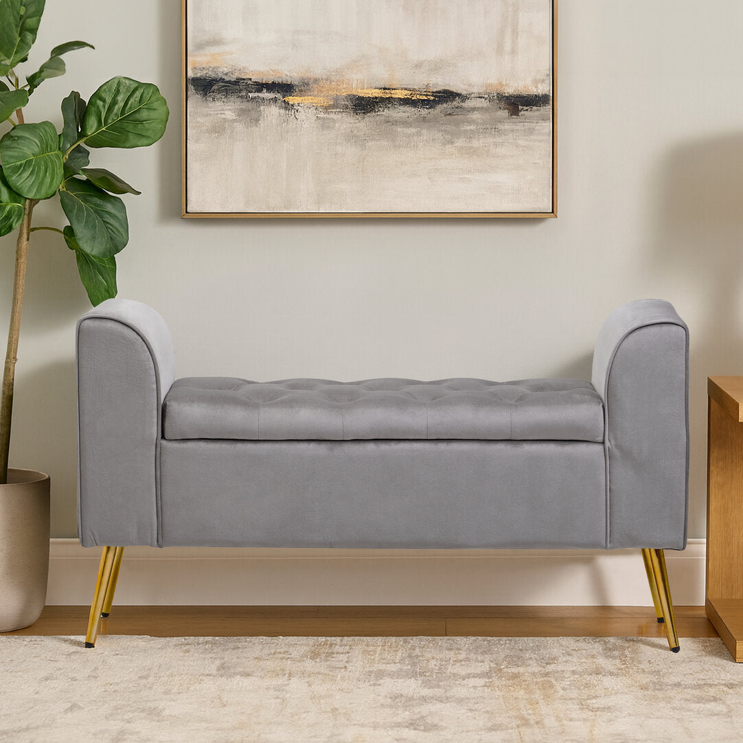 Regent Grey Velvet Ottoman Storage Bench