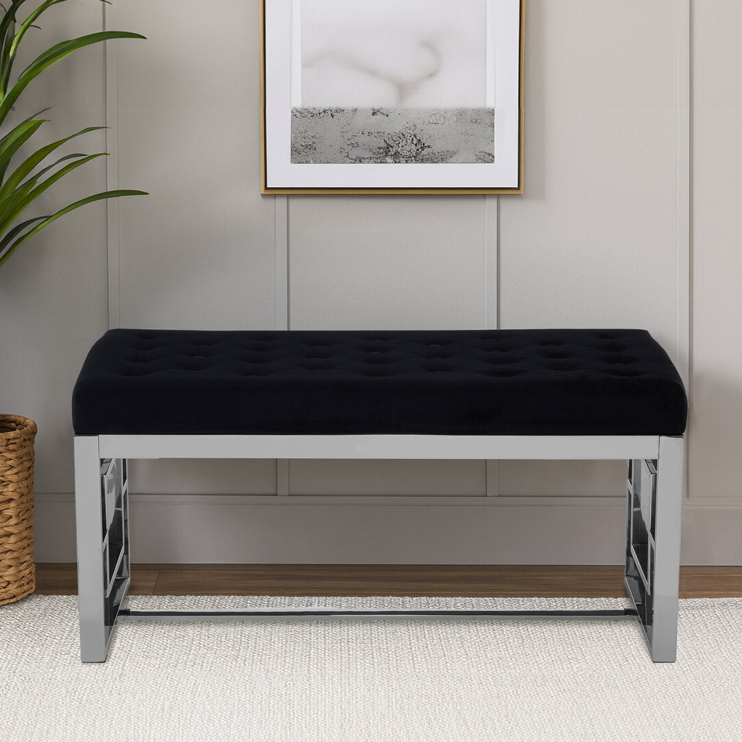 Aurora Black Tufted Bench