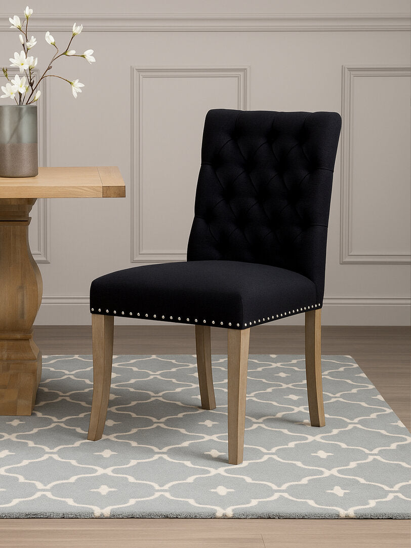 Vienna Townhouse Black Linen Dining Chair with Wooden Legs