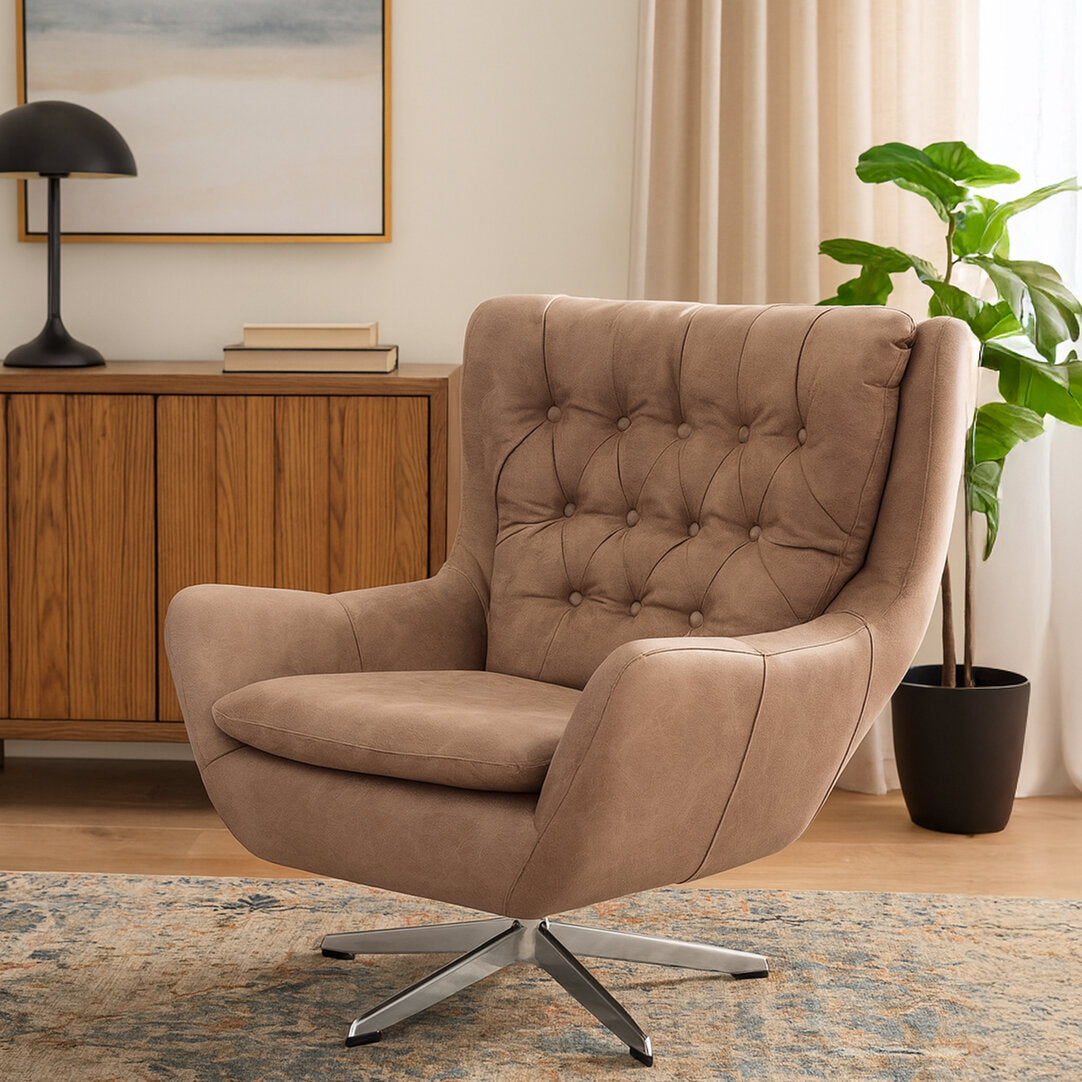 Portofino Brown Leather Effect Swivel Chair