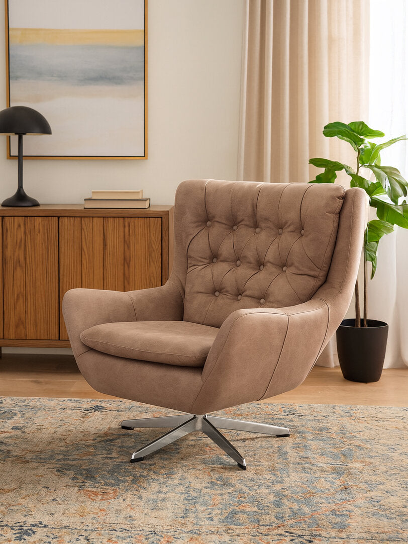 Portofino Brown Leather Effect Swivel Chair