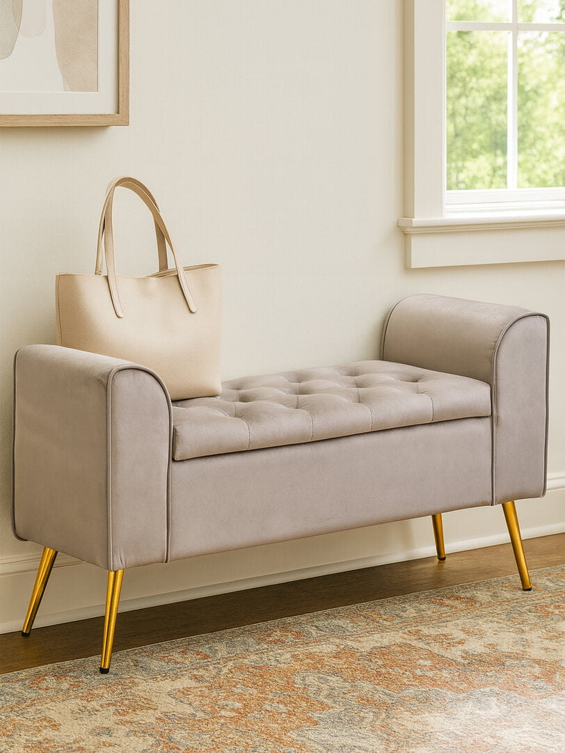 Regent Mink Velvet Ottoman Storage Bench