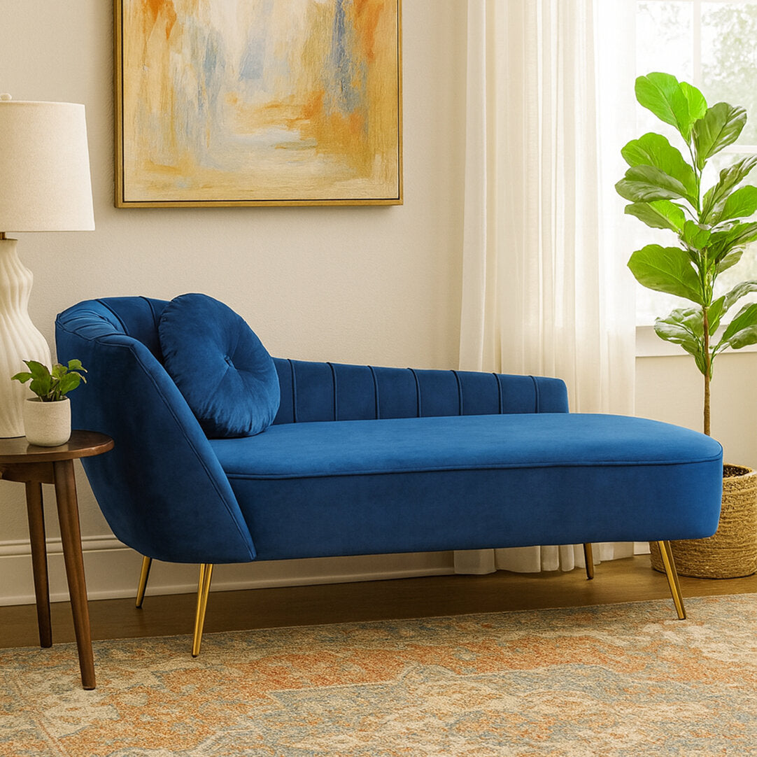 Carlton Midnight Blue Velvet Left Arm Chaise Longue