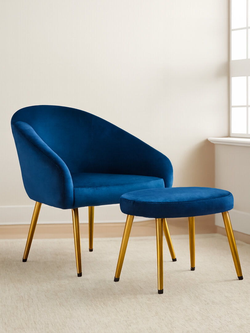 Hudson Midnight Blue Chair And Footstool