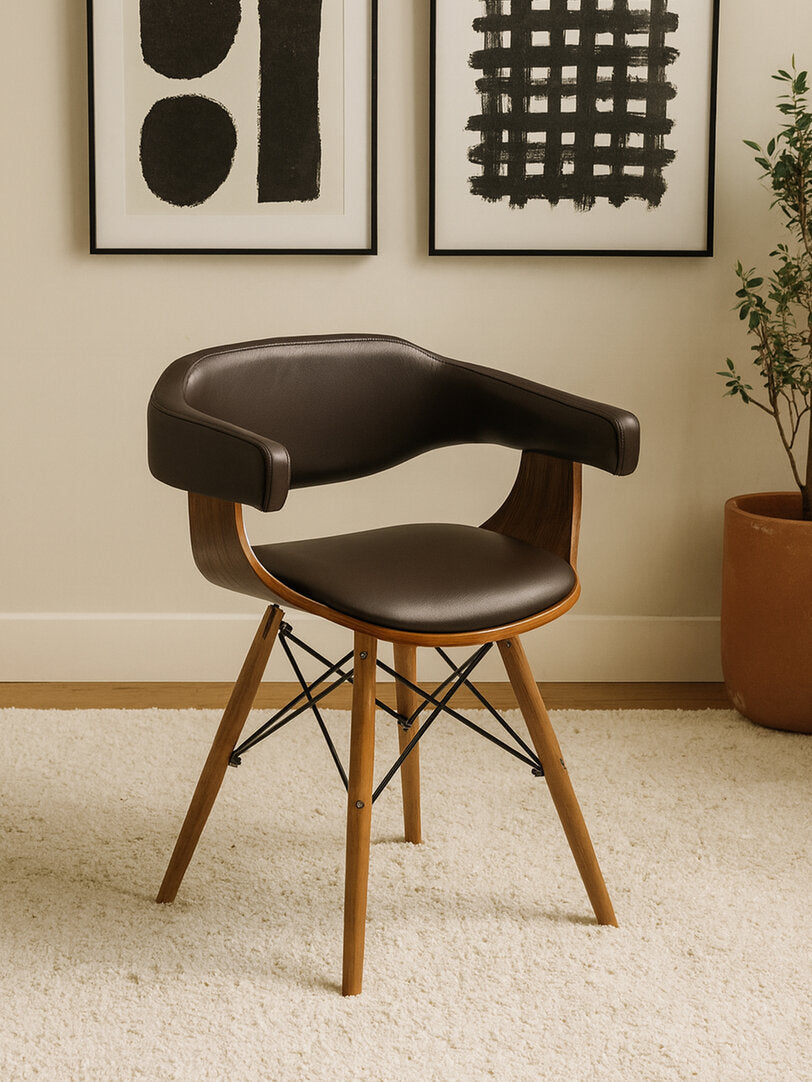 Mayfair Brown Leather Effect and Beech Wood Chair