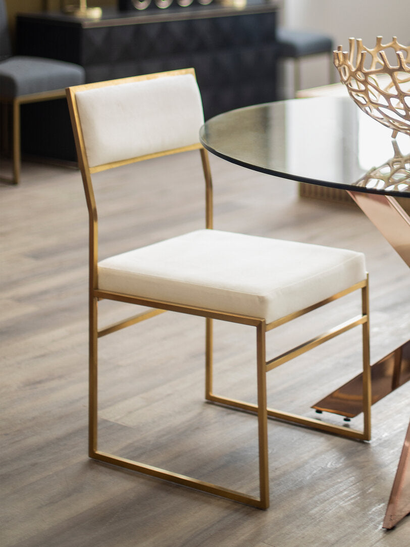 Turin Milky White Velvet Dining Chair
