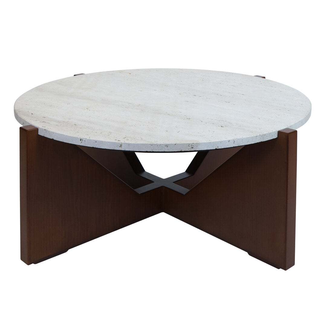 Siena Travertine Top Coffee Table With Acacia Wood Frame
