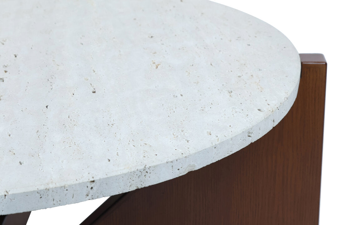 Siena Travertine Top Coffee Table With Acacia Wood Frame