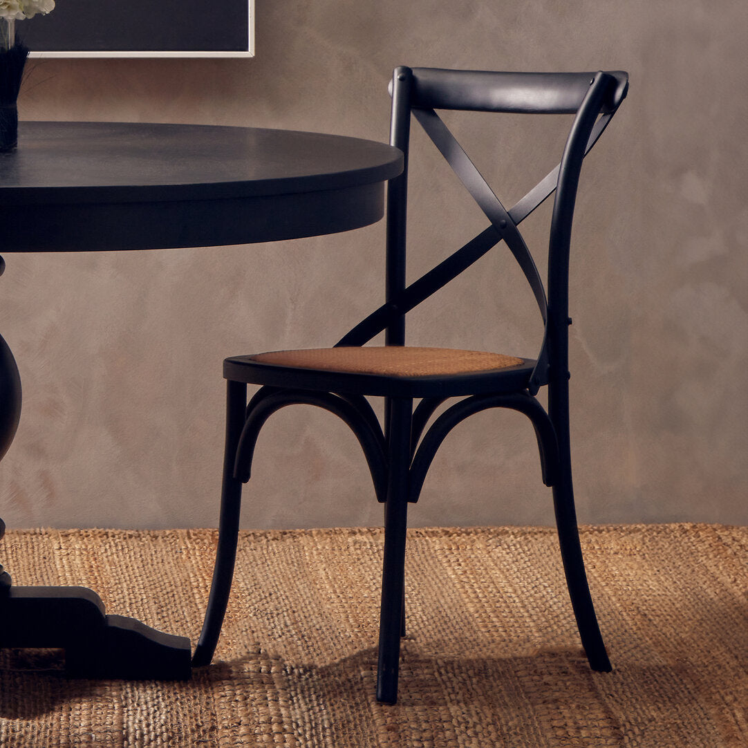 Cannes Black Oak Wood and Rattan Dining Chair