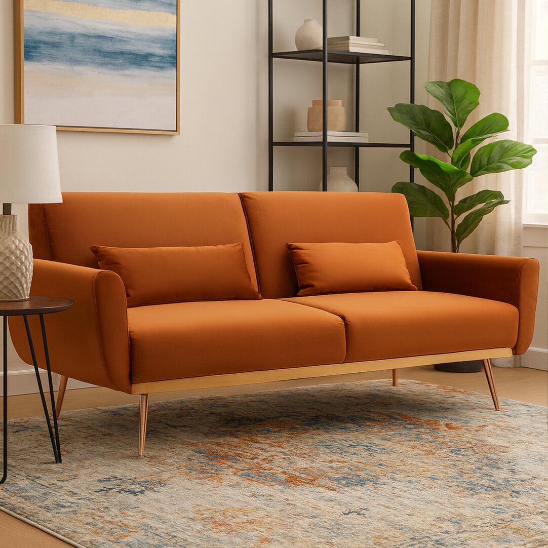 York Burnt Orange Velvet Sofa Bed