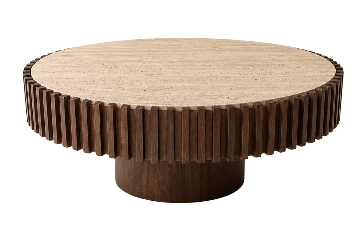 Prestbury Round Travertine and Mango Wood Coffee Table