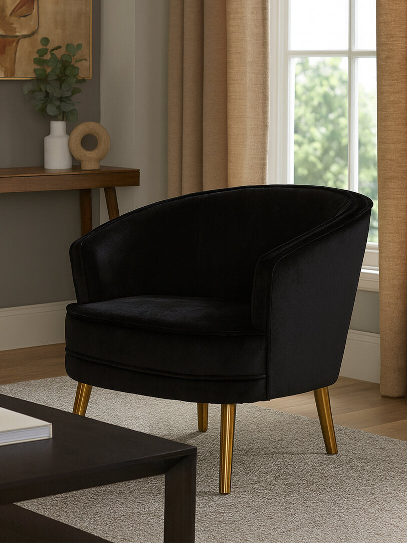 Como Black Velvet Round Chair