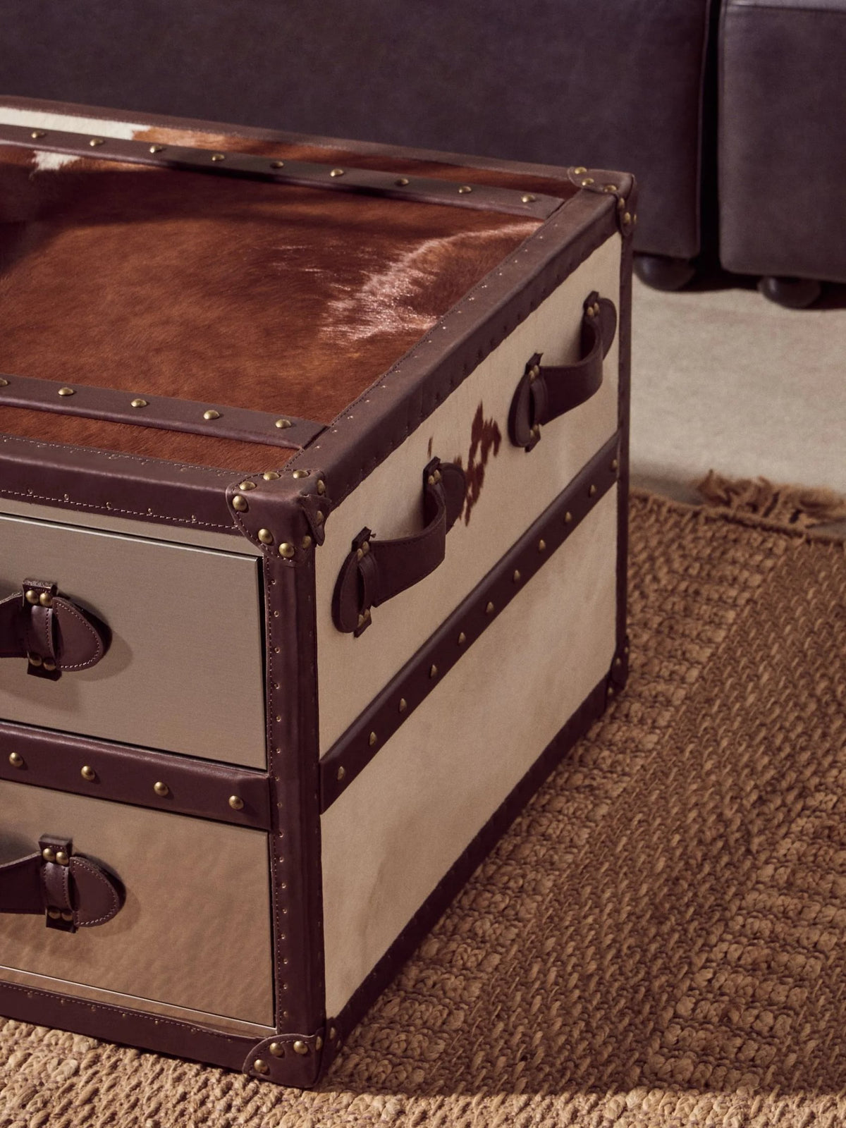 Vienna Brown and White Hair Ob Leather Coffee Table