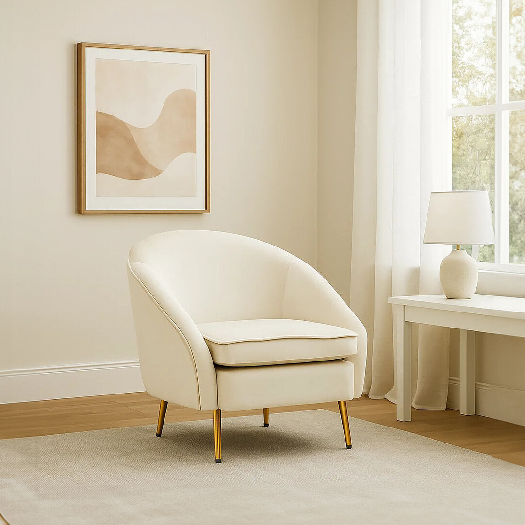 Hudson Beige Velvet Armchair