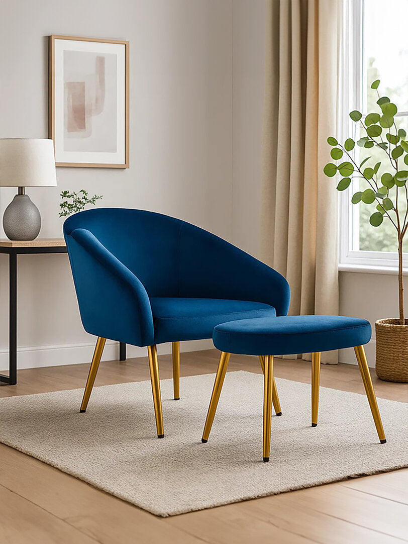 Hudson Midnight Blue Chair And Footstool