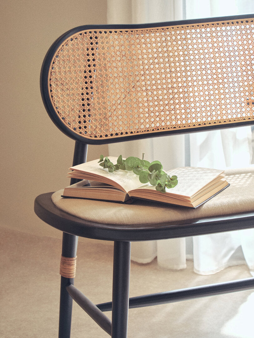 Stirling Natural Cane Bench with Black Elm Wood Frame