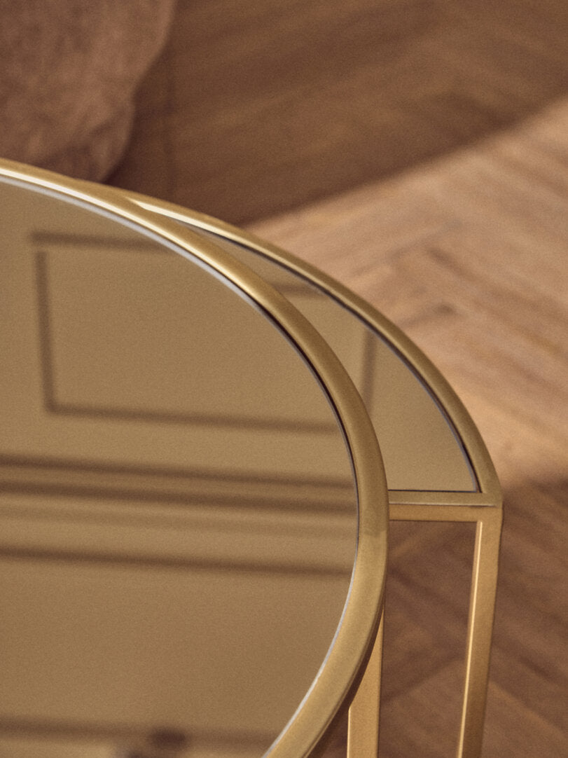 Chelsea 5 Piece Mirrored Top Nesting Tables Set with Gold Frame