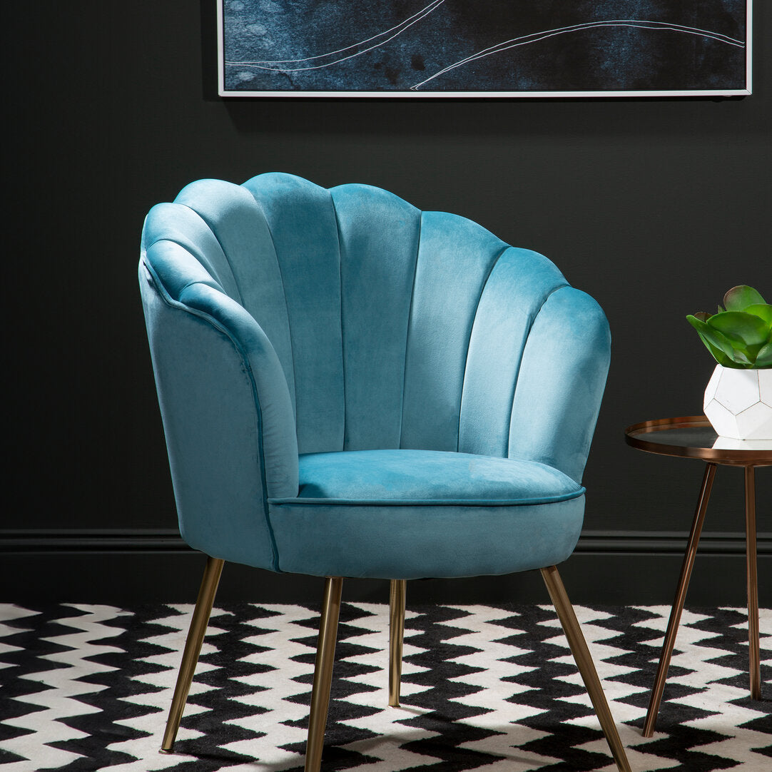 Whitby Aqua Velvet Scalloped Chair