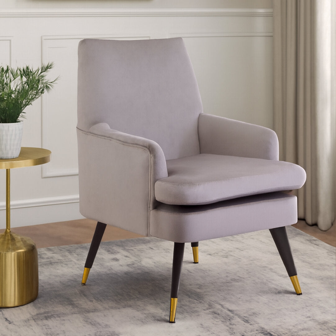 Regent Mink Velvet Accent Chair With Wooden legs