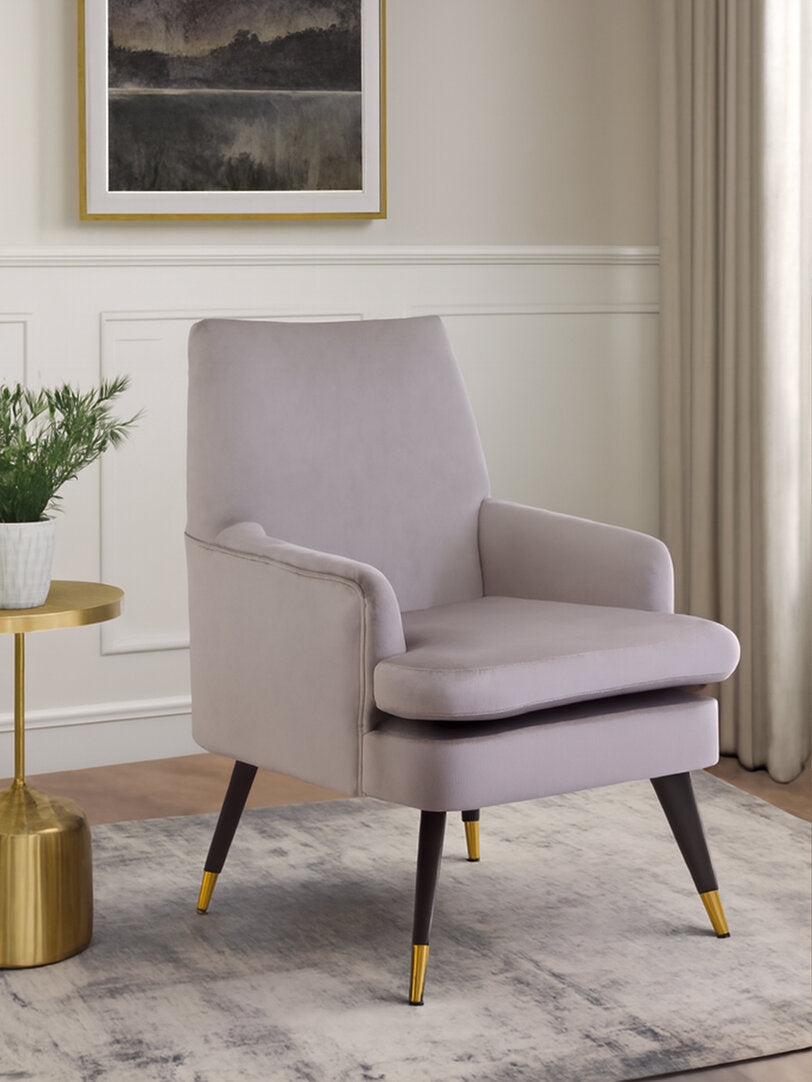 Regent Mink Velvet Accent Chair With Wooden legs