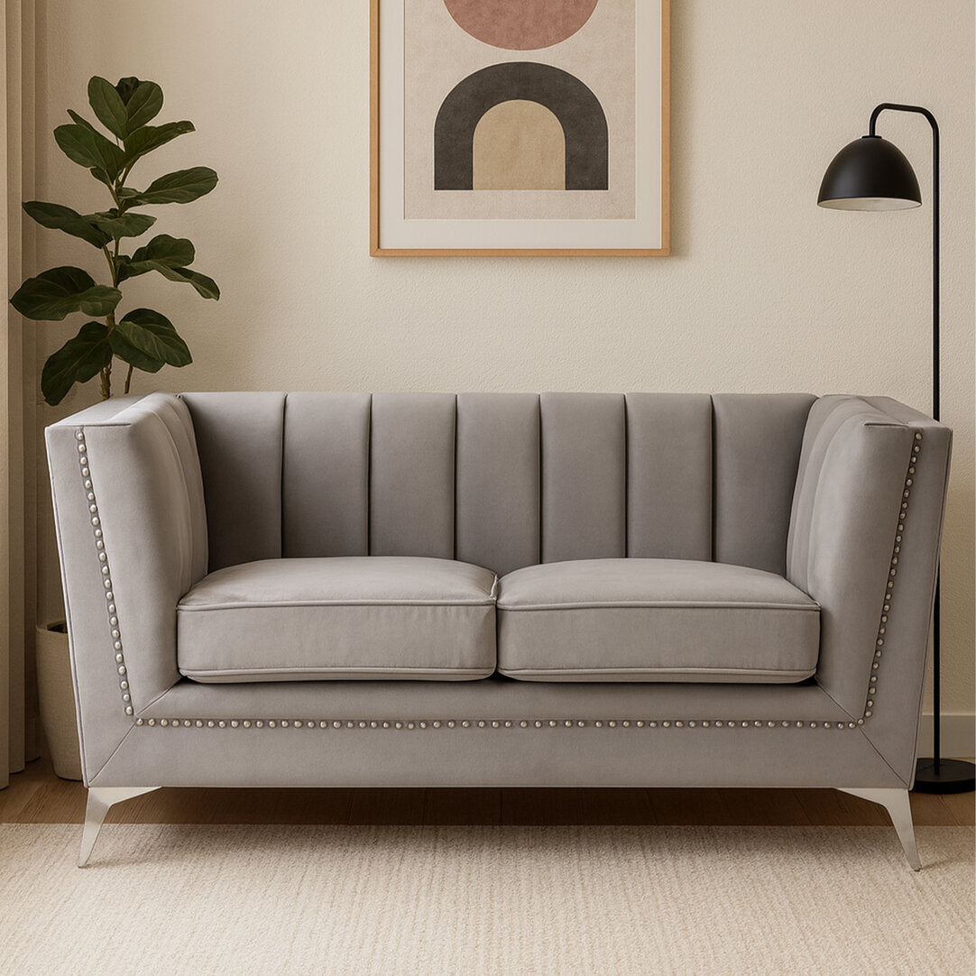 Seville Two Seat Grey Velvet Sofa
