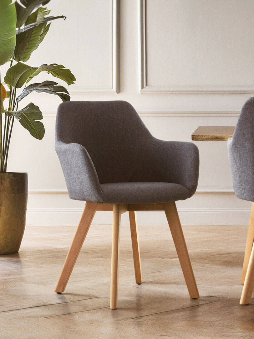 Richmond Grey Fabric Chair With Wood Legs