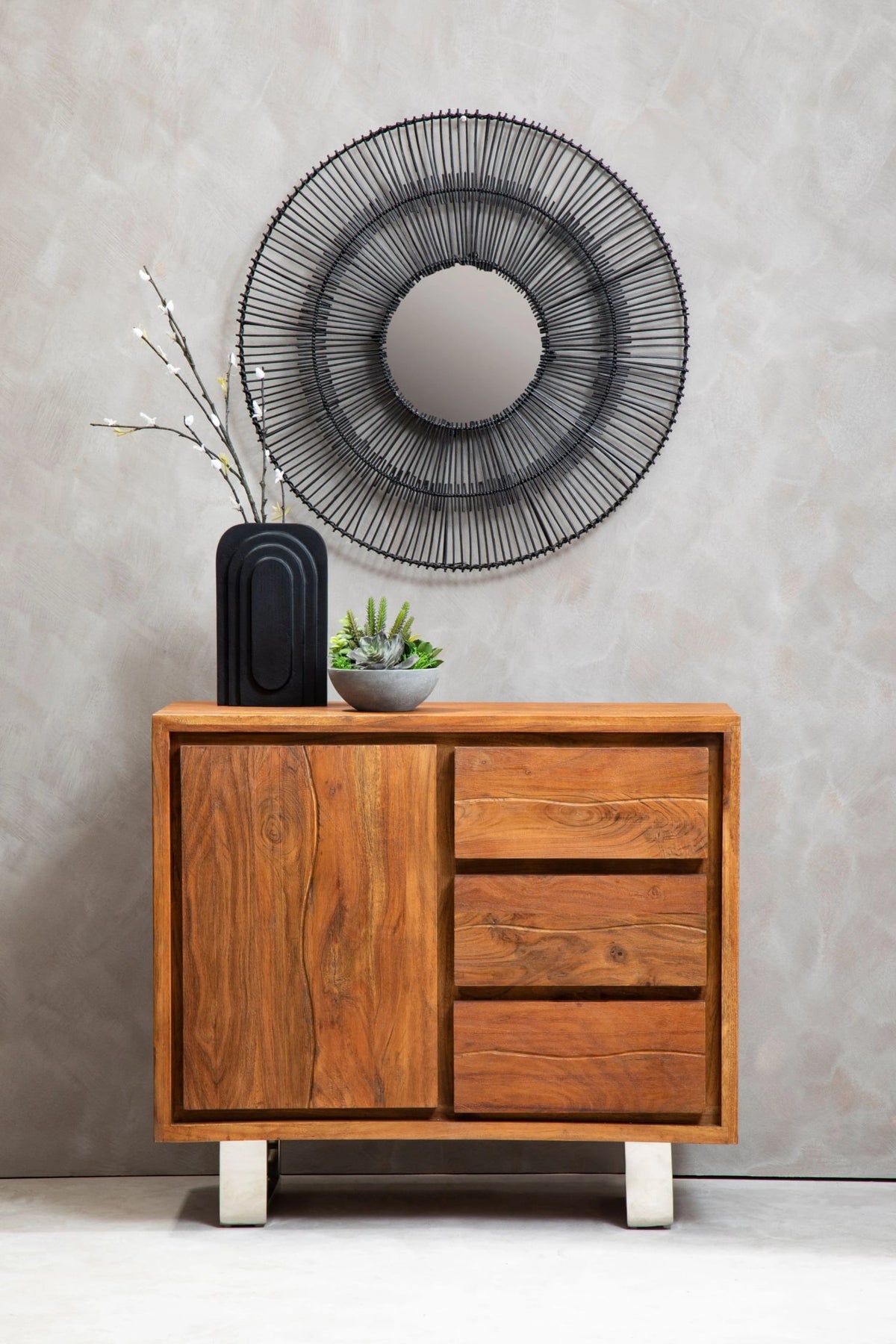 Oxford Acacia Wood 1 Door and 3 Drawers Sideboard