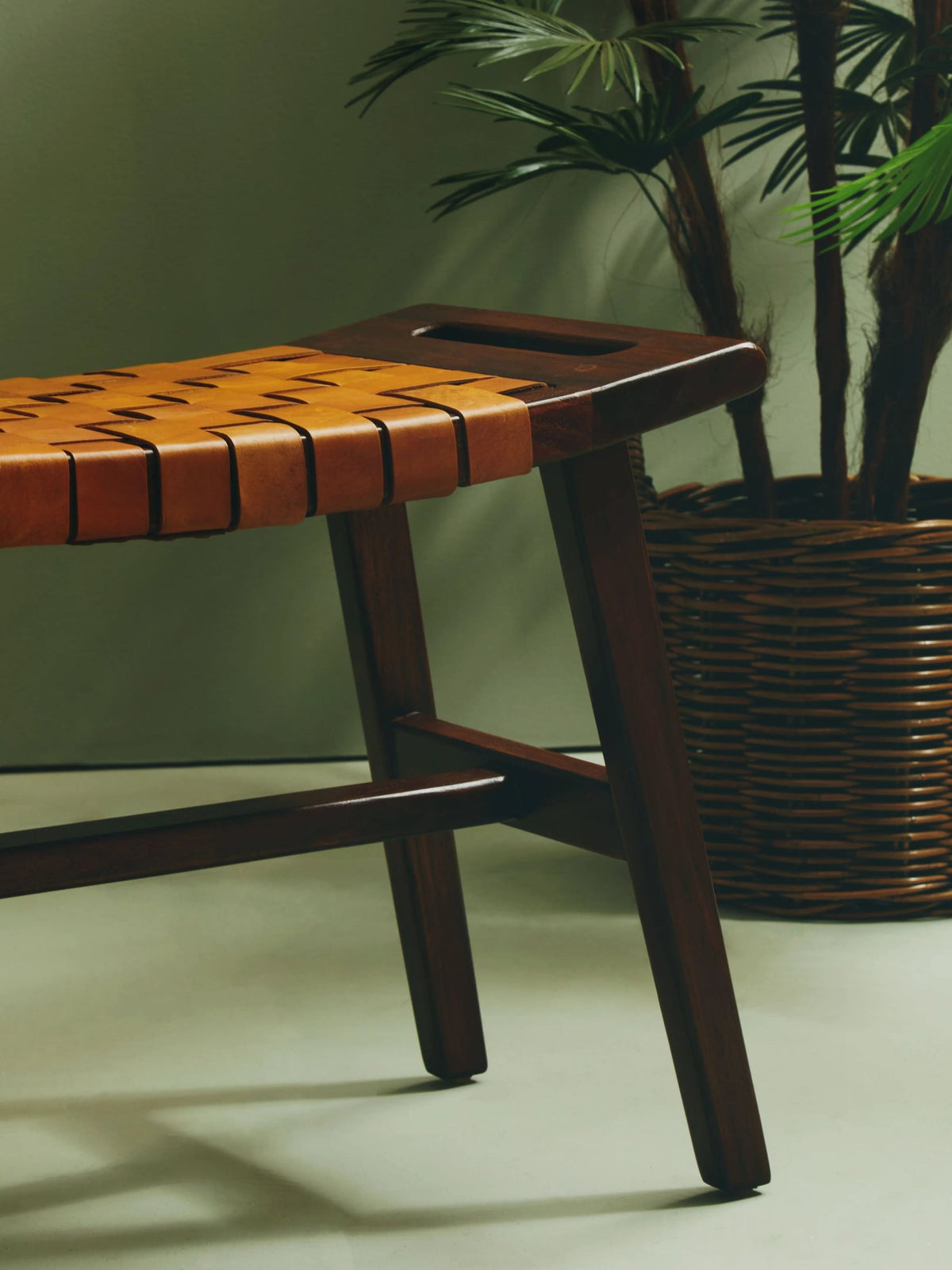 Carlton Tan Leather Lattice Design Stool