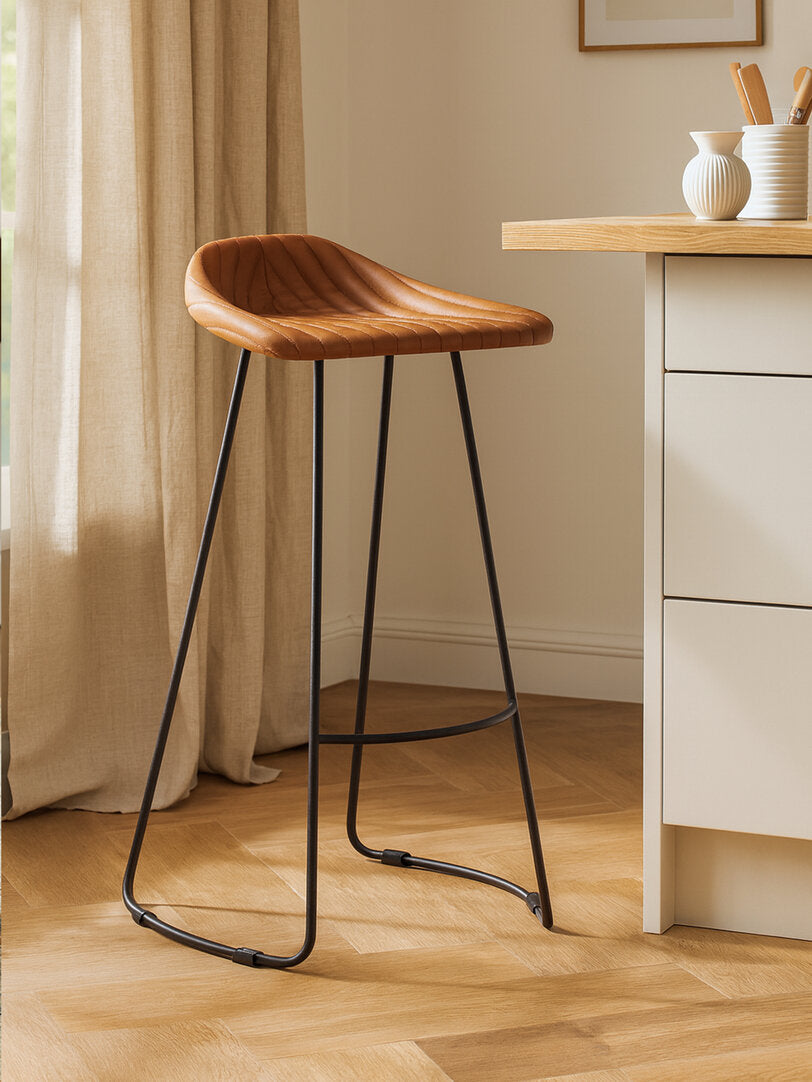 Verona Light Brown Leather Bar Stool With Footrest