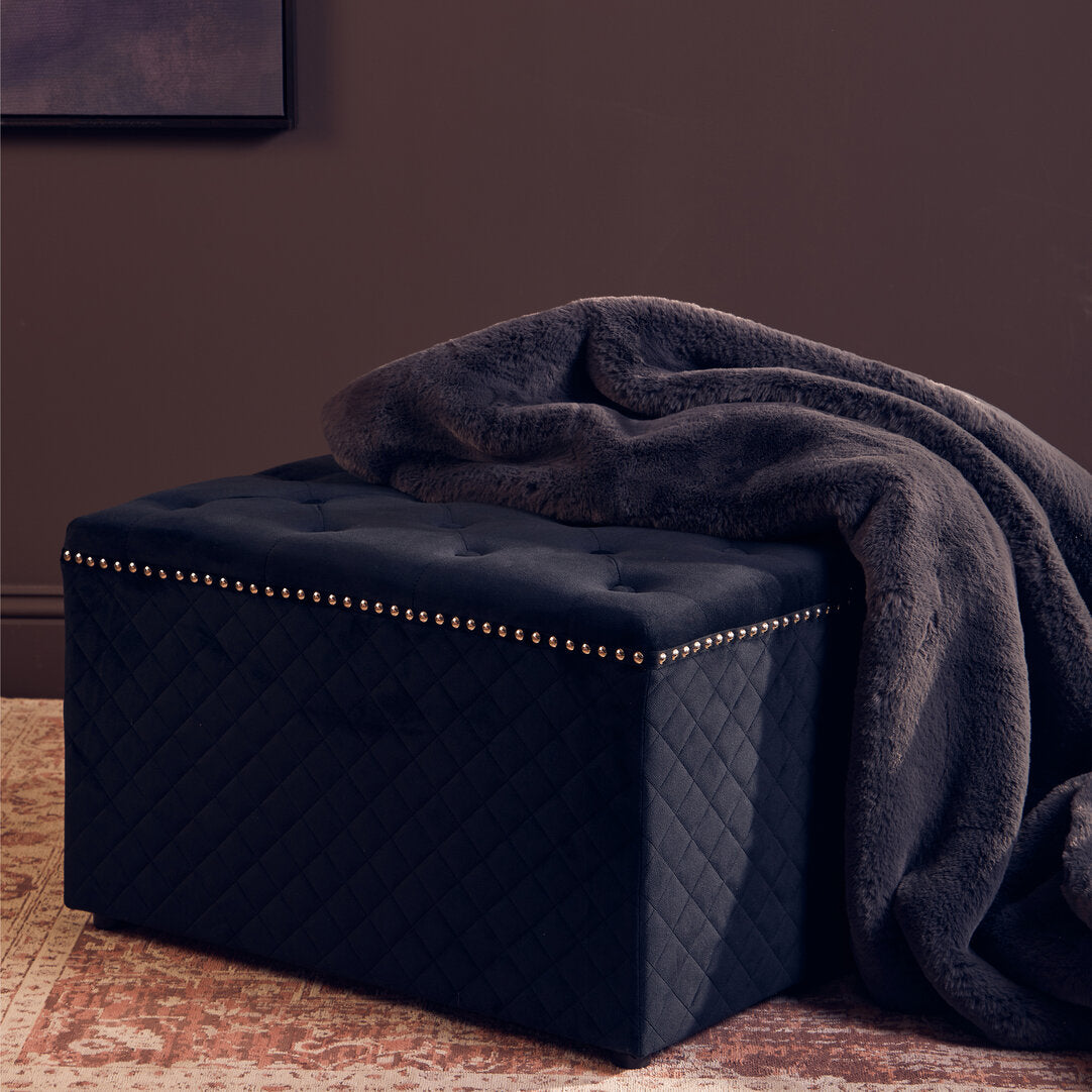 Windsor Square Black Velvet Ottoman