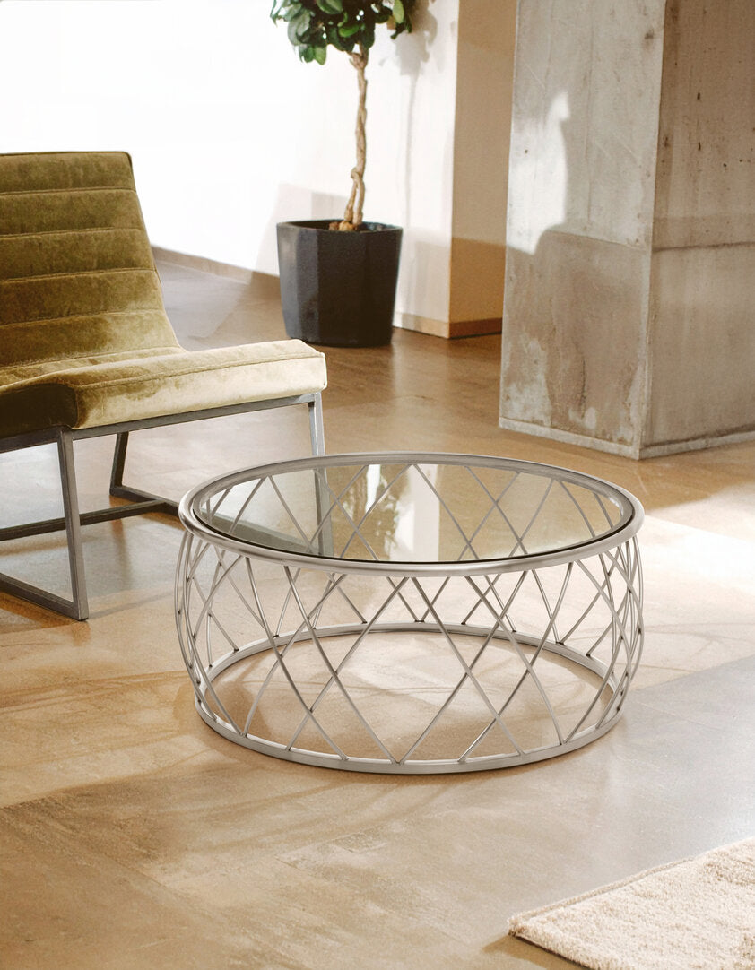 Monaco Silver Round Coffee Table with Clear Glass