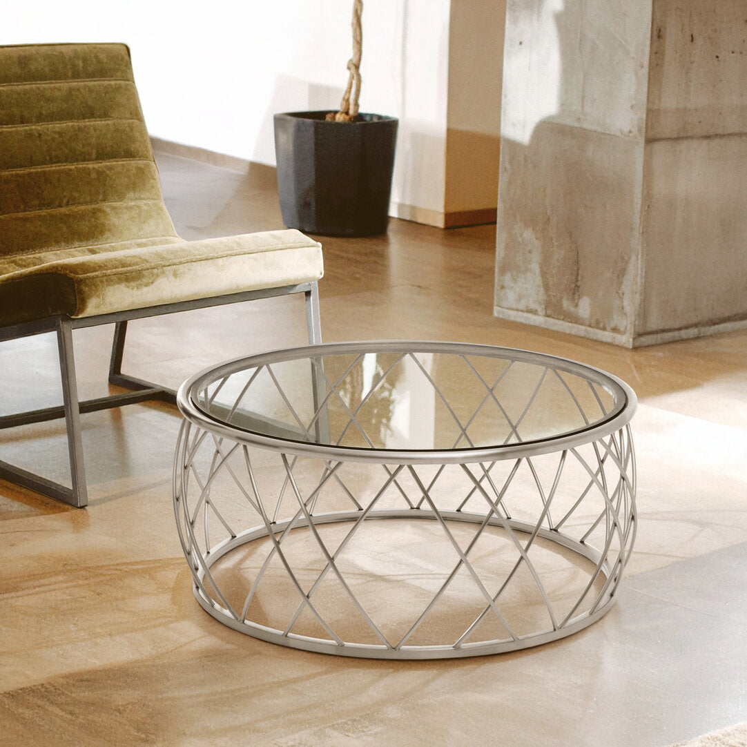 Monaco Silver Round Coffee Table with Clear Glass
