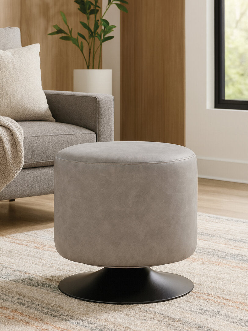 Devon Ash Grey Faux Leather Pouffe