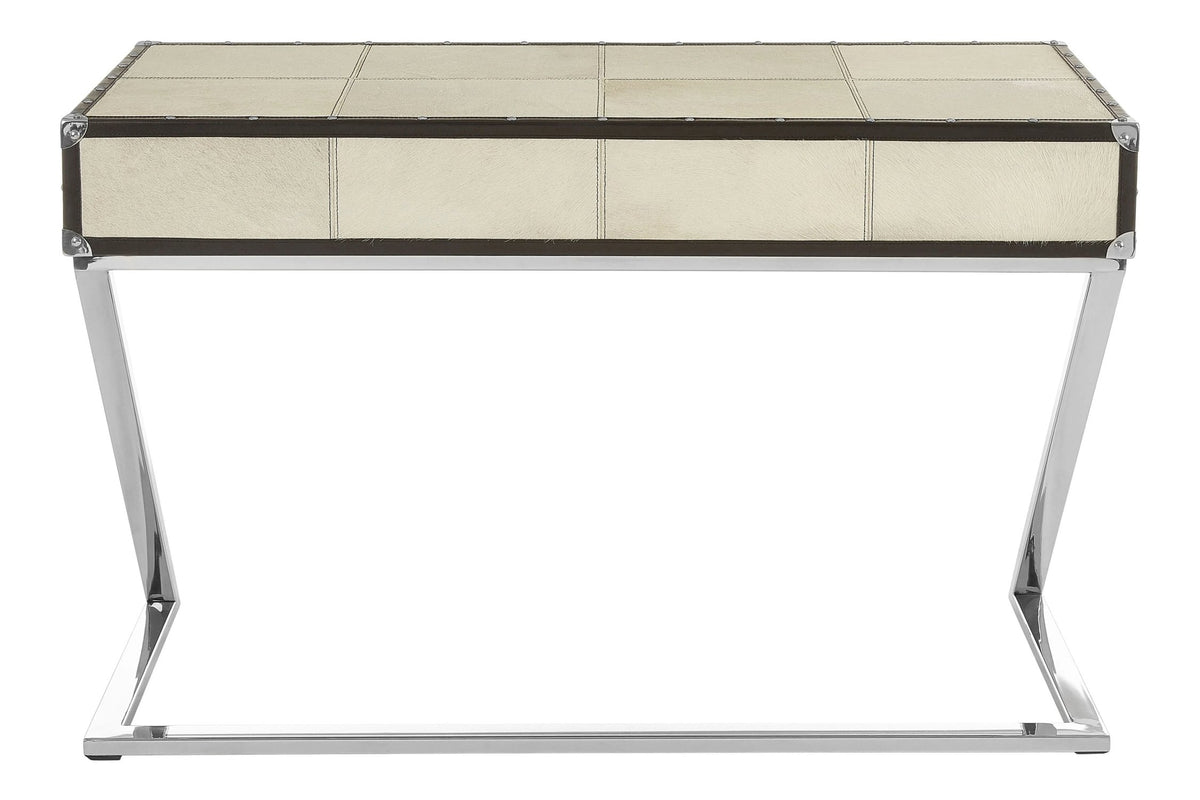 Vienna Natural Hair On Leather Console Table with Drawers