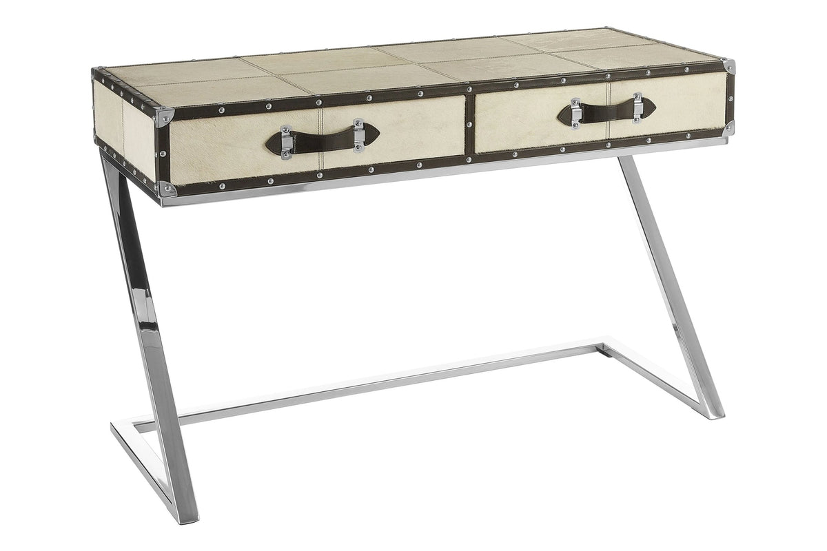 Vienna Natural Hair On Leather Console Table with Drawers