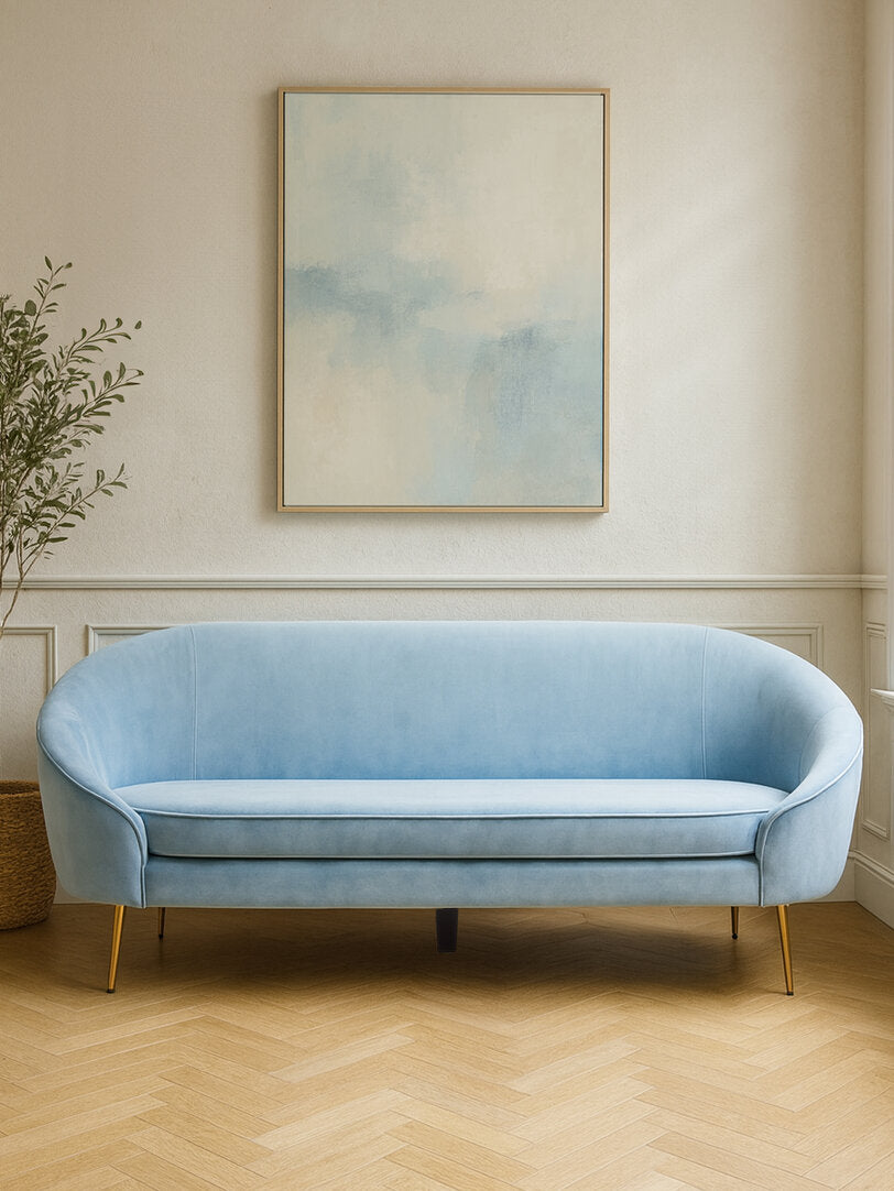 Hudson 3 Seat Aqua Blue Velvet Sofa